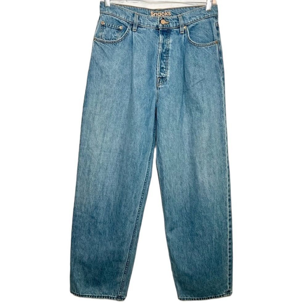 MOTHER Snacks Blue Pleated Wide Leg Tapered Mom Jeans Size 29 New Capsule